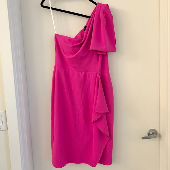 Betsy & Adam One-Shoulder Ruffle Sheath Dress Hot Pink Size 12 - Picture 4 of 11